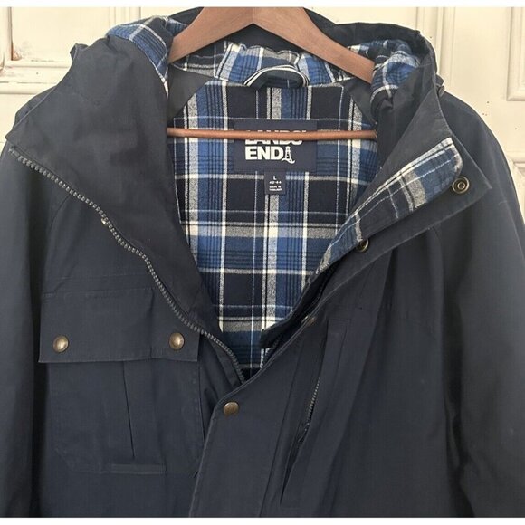 Lands’ End Mens Large (42-44) Bayfield Cotton Parka Barn Jacket Navy Blue 486014 - Picture 1 of 16